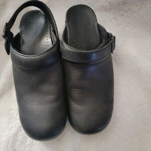 Dansko Black Leather Clogs with Strap Size 40